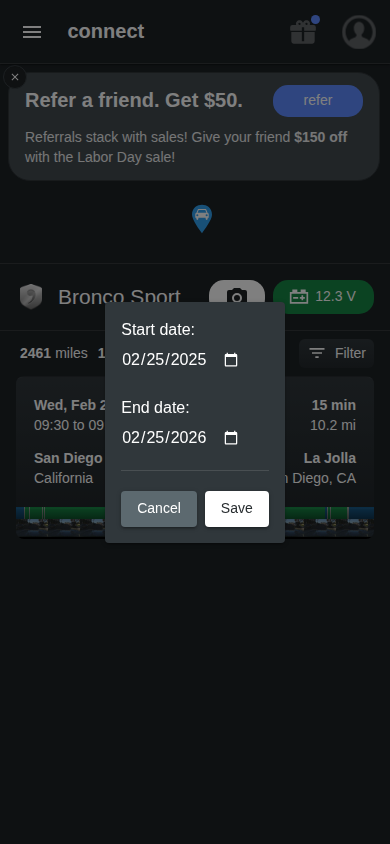 Date filter modal mobile